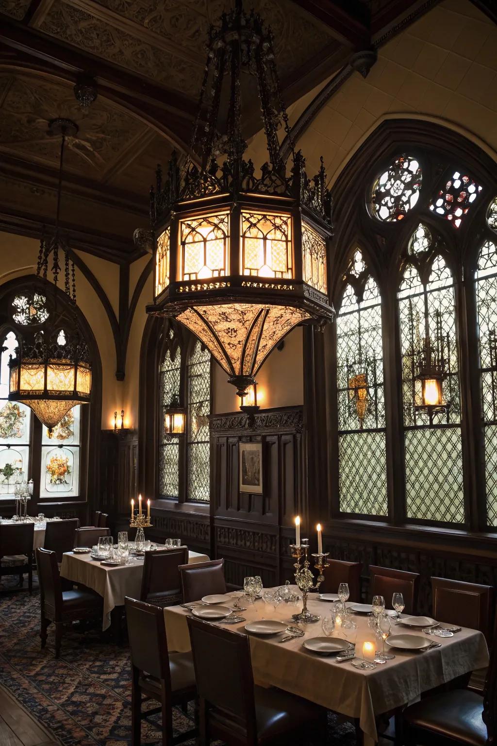 Lighting fixtures that enhance the Gothic ambiance with their intricate designs.