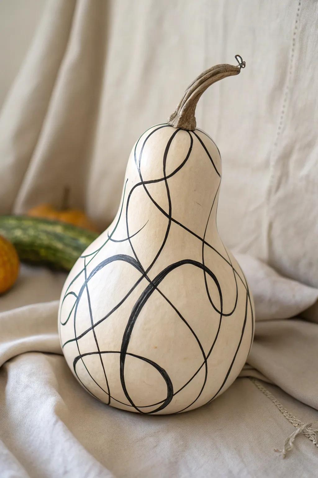 Elevate your decor with the elegance of minimalist line art on natural gourds.