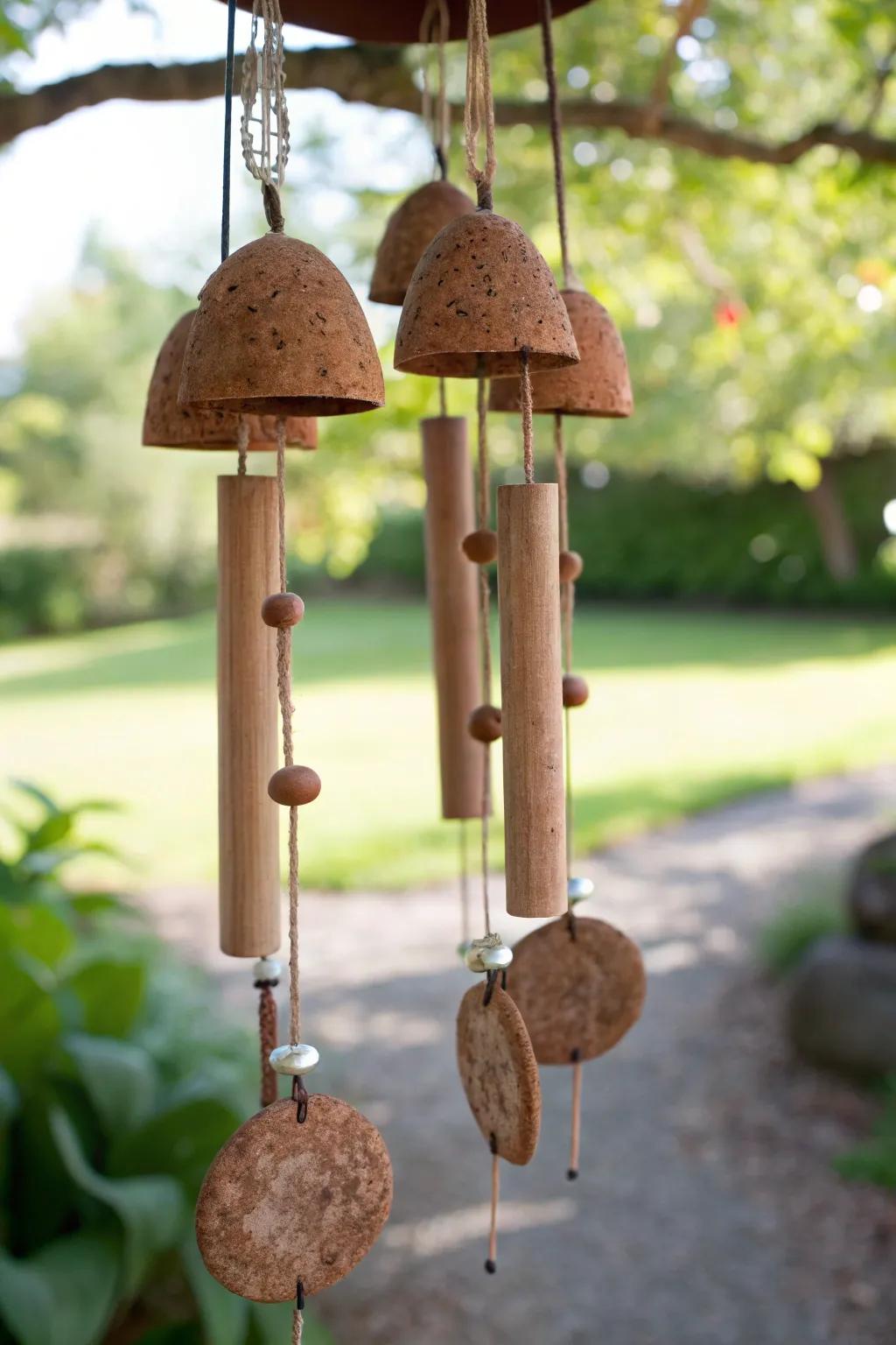 Bring a melody of nature to your garden with handcrafted clay and bamboo wind chimes.