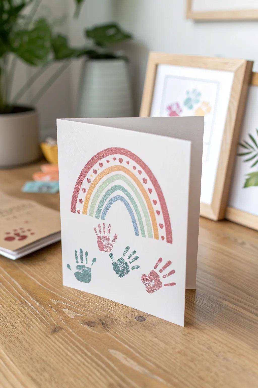 Celebrate with a Touch of Artistry: Handprint Rainbow Card