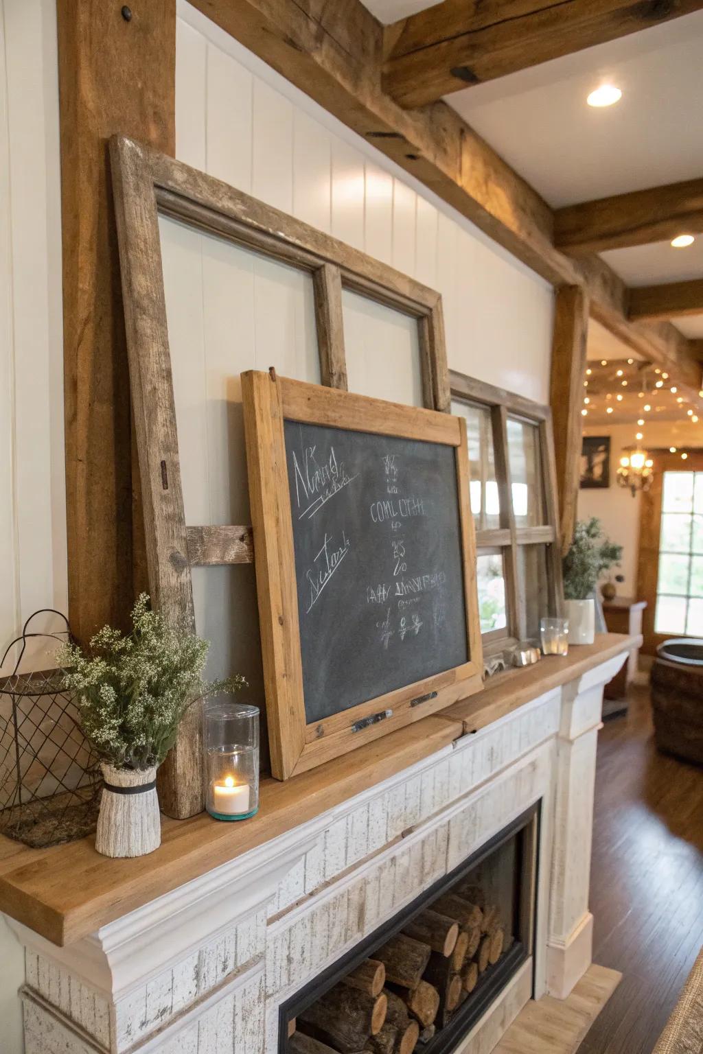 Rustic charm with a wooden-framed birthday chalkboard.