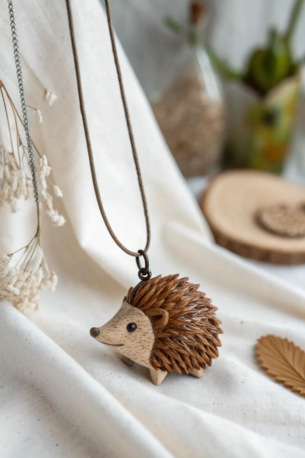 Embrace nature's charm with this handcrafted hedgehog pendant, a perfect blend of minimalist elegance and boho style.
