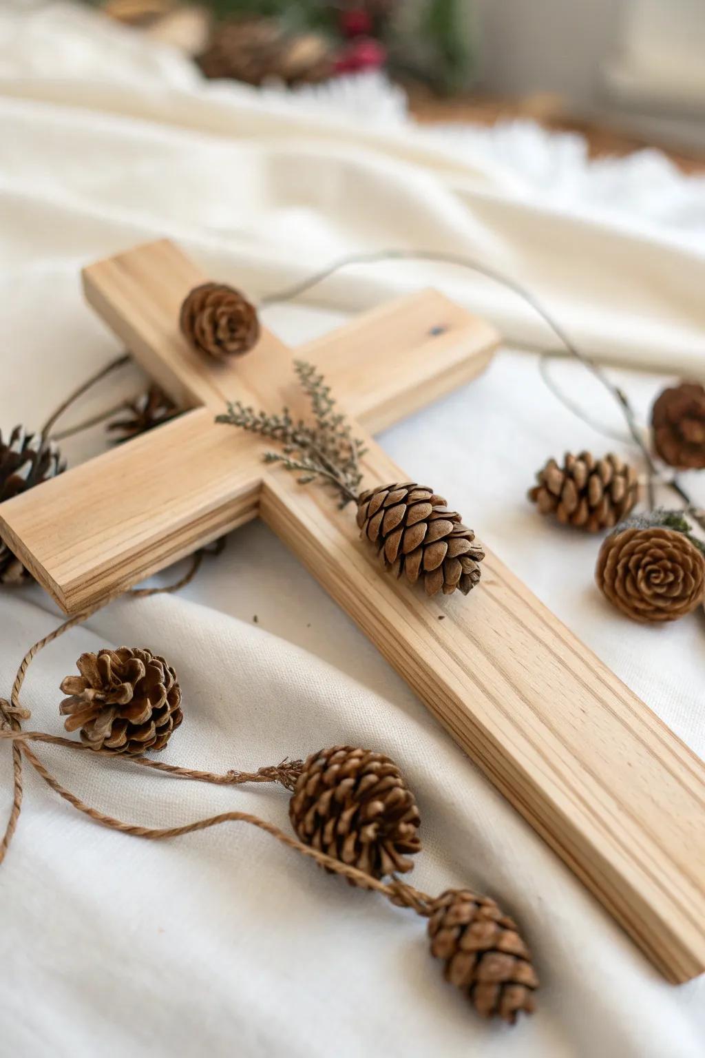 Embrace the beauty of nature with this rustic Pine Cone Cross, where Scandinavian minimalism meets Boho charm.