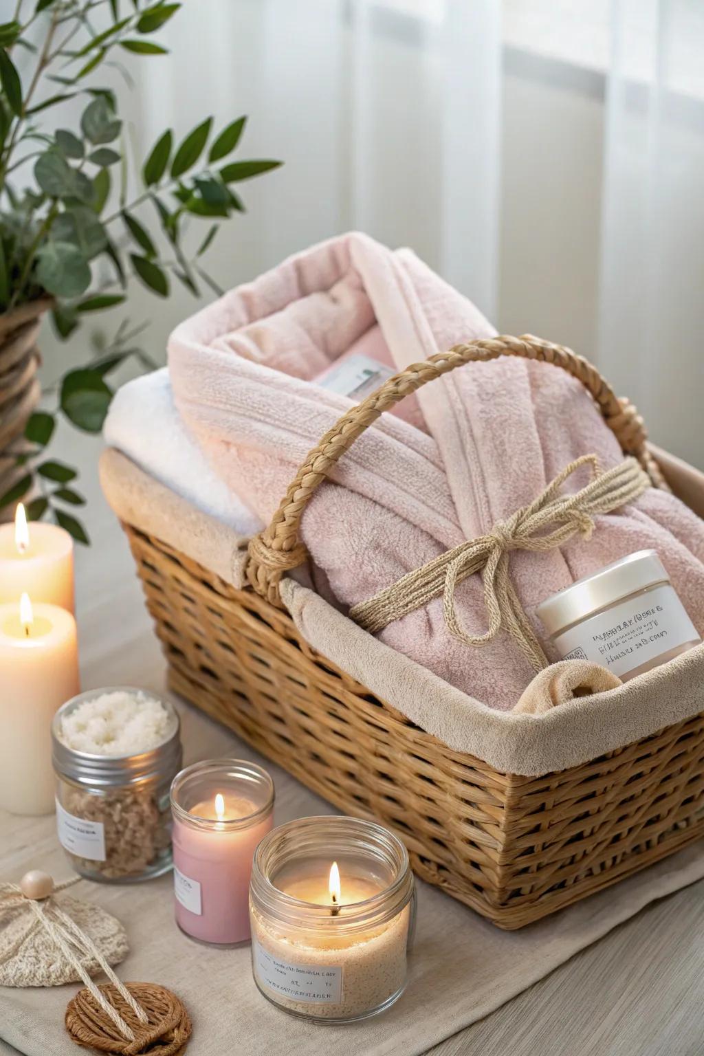 Create a haven of tranquility with this minimalist Valentine's Day basket, perfect for his relaxation retreat.
