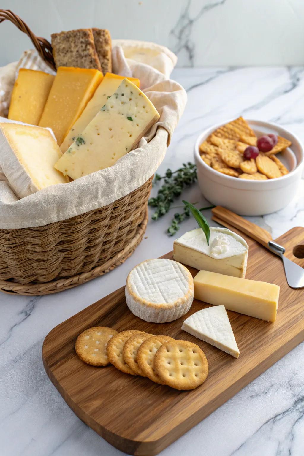 For those who appreciate the finer things, a basket full of cheese delights.