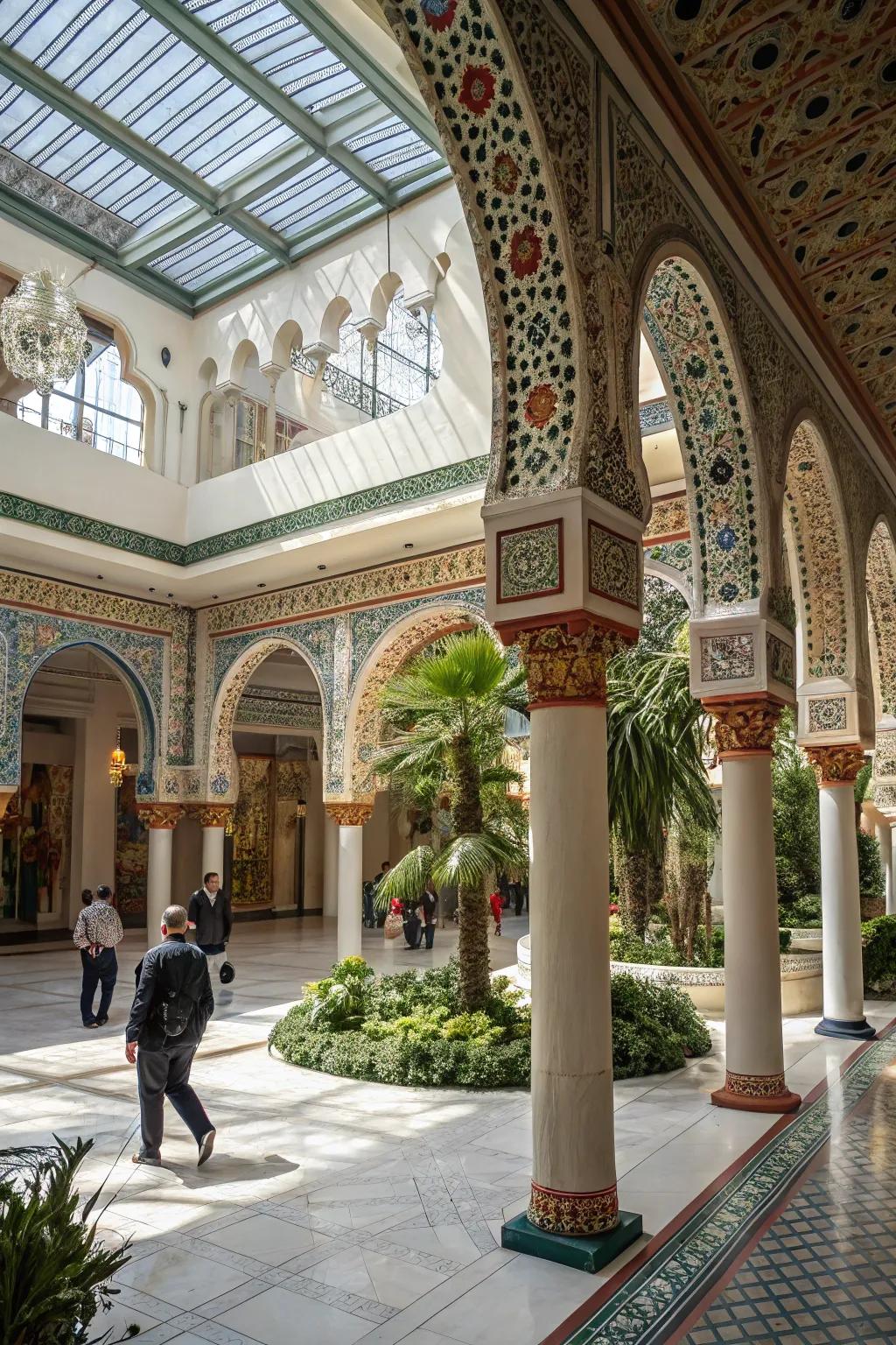 Cultural elements bring depth and character to this atrium.