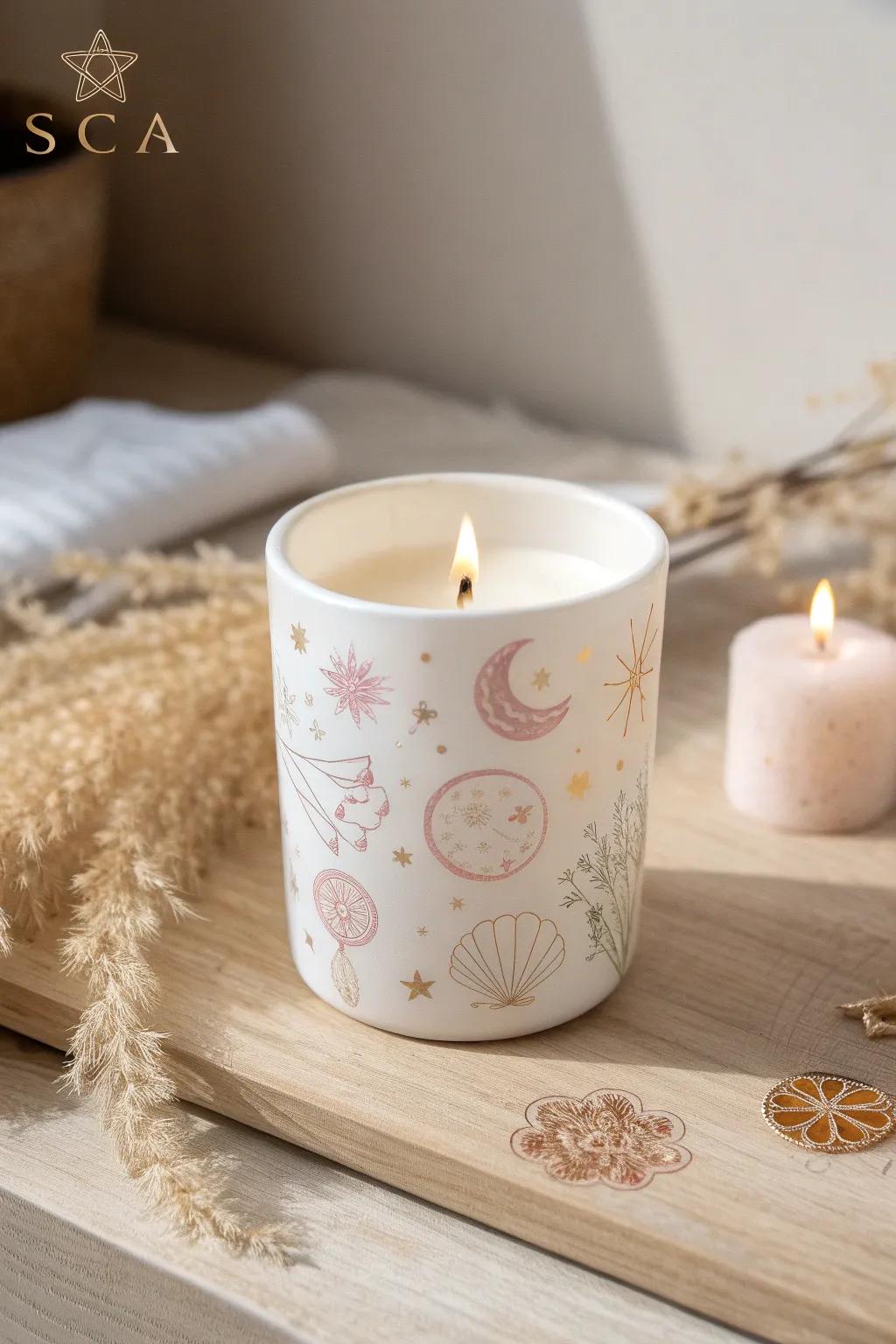 Elevate your ambiance with a personalized touch: Sticker-adorned candle holders.