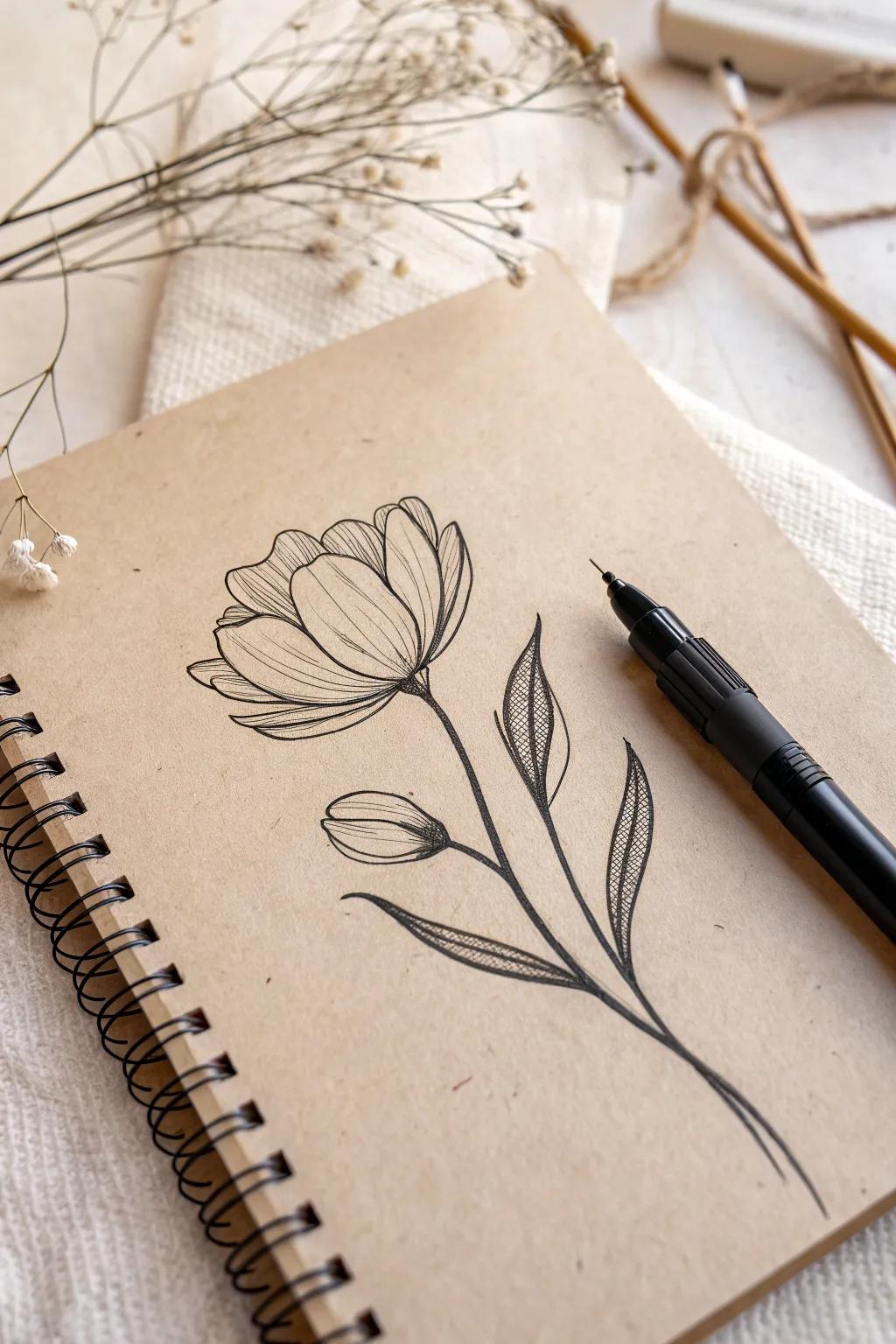 Embrace simplicity with delicate minimalist flower sketches, where less truly becomes more.