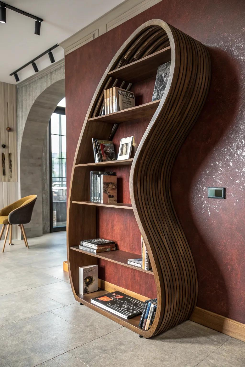 Master the art of curves: Transform plywood into a statement piece with this elegant bookshelf.