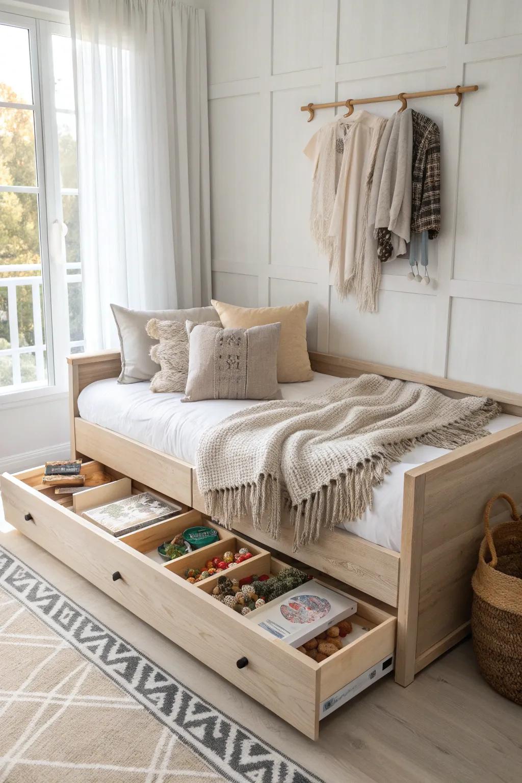 Transform your space with a stylish daybed that doubles as the perfect toy storage solution—effortless elegance meets practicality!