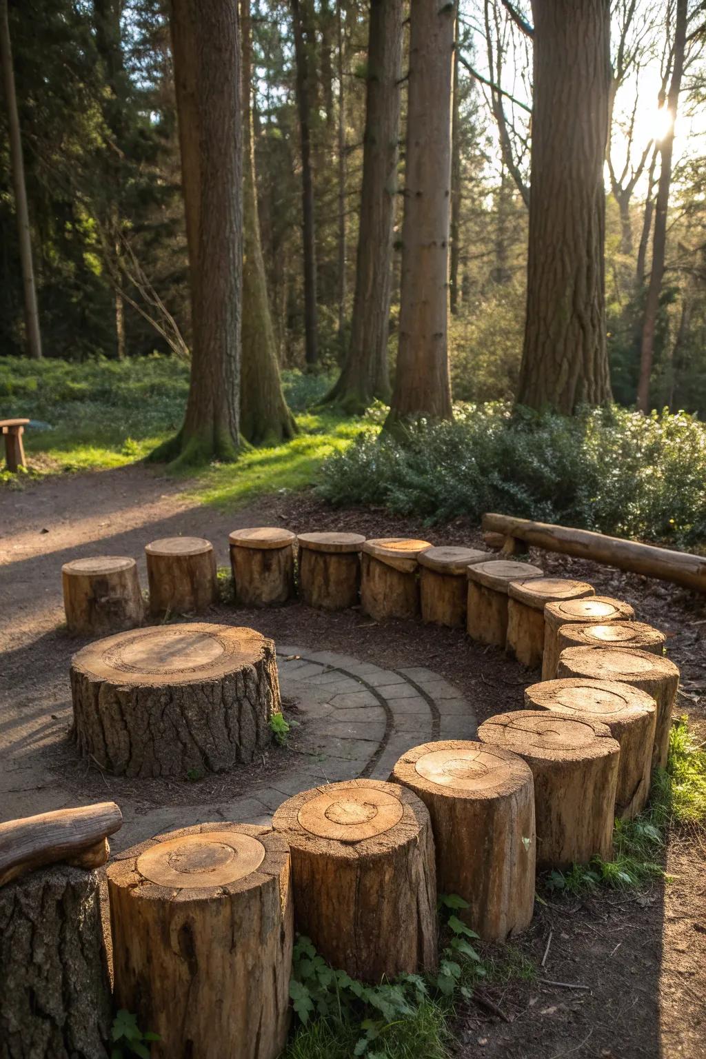 Gather around nature's masterpiece: a handcrafted circular log bench for unforgettable moments.