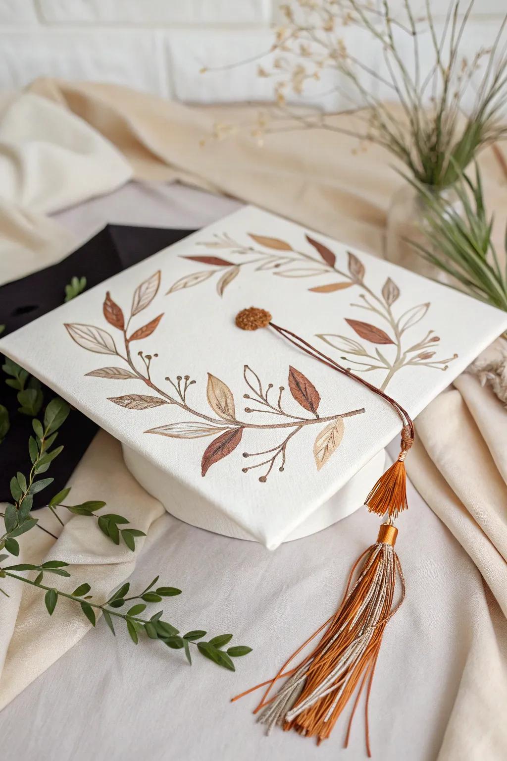 Embrace nature's elegance with this minimalist, nature-inspired graduation cap design.