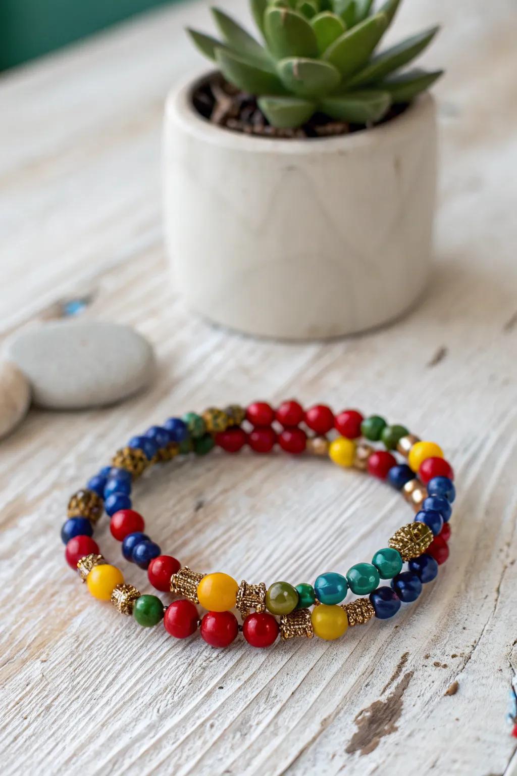 Brighten your day with a splash of color: a handcrafted memory wire bracelet that radiates joy and creativity.