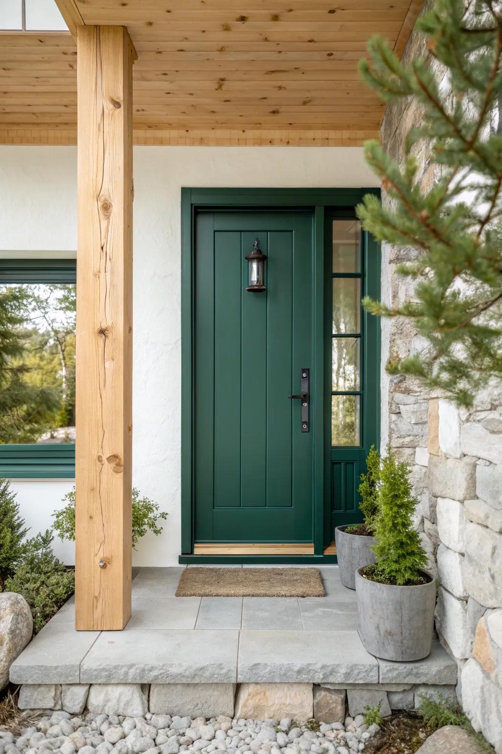 Embrace Nature's Palette: Transform your entrance with the calming hues of a deep forest green.