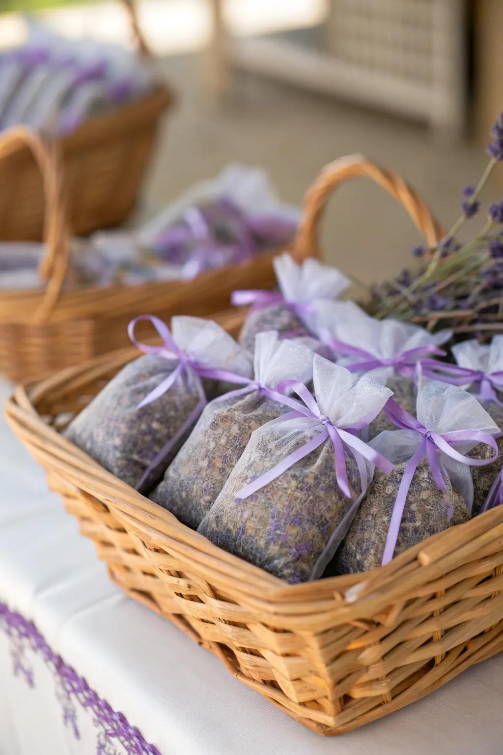 Scented sachets, offering a fragrant touch to baptism favors.