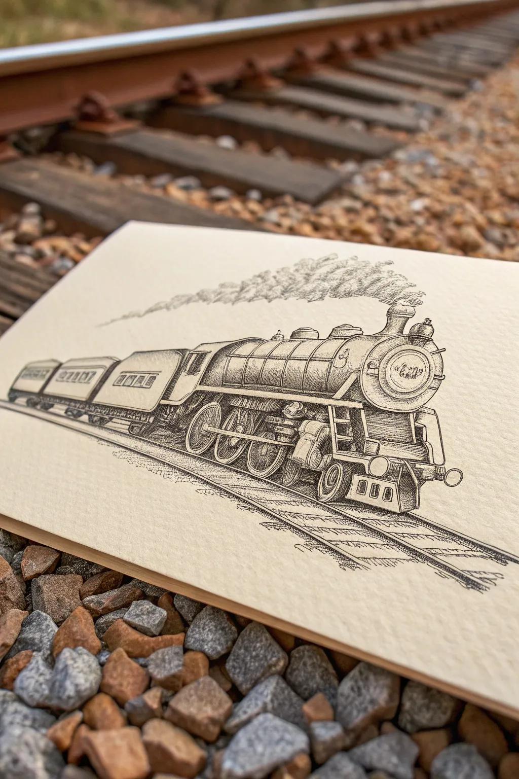 Journey into the past with this beautifully detailed steam train pen art. Perfect for lovers of adventure and vintage elegance.