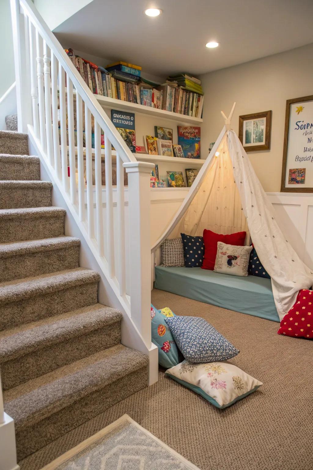 Carpeted stairs enhance safety and comfort.