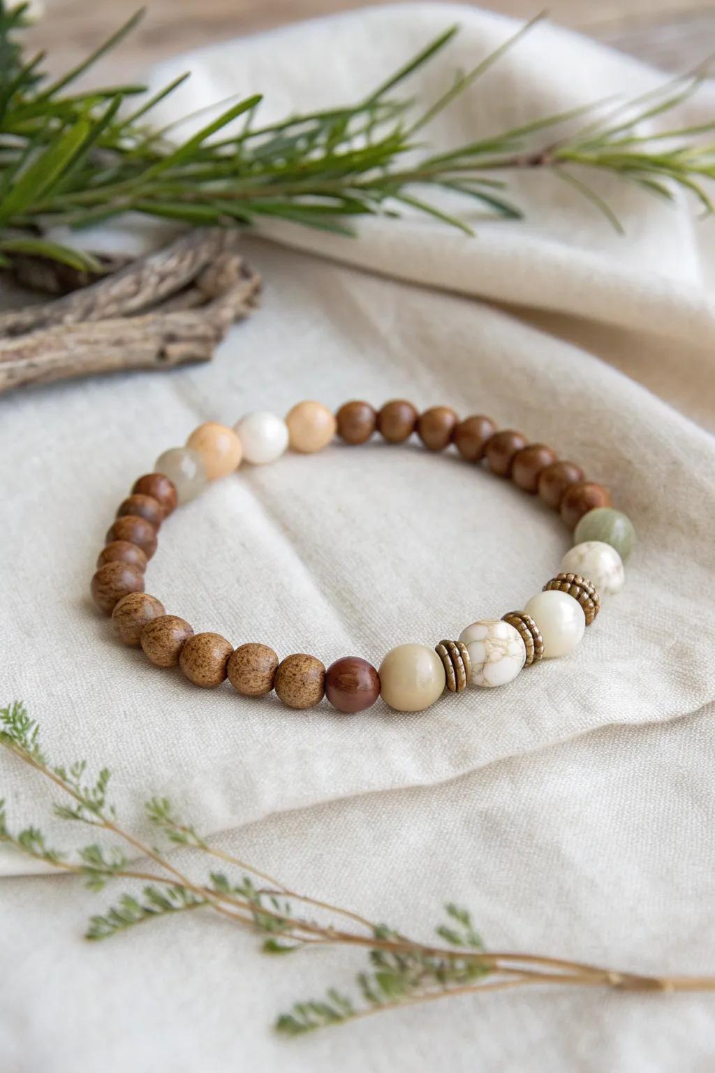 Embrace nature's elegance with this minimalist wooden and stone pony bead bracelet.