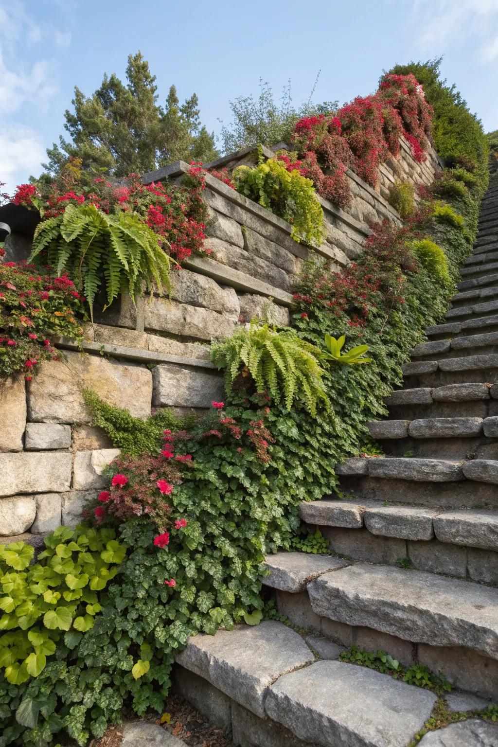Transform your steps with the lush elegance of a vertical garden.