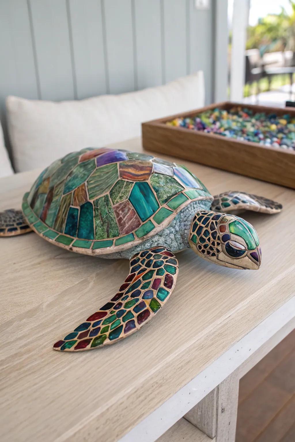 Transform recycled materials into a stunning mosaic sea turtle masterpiece.