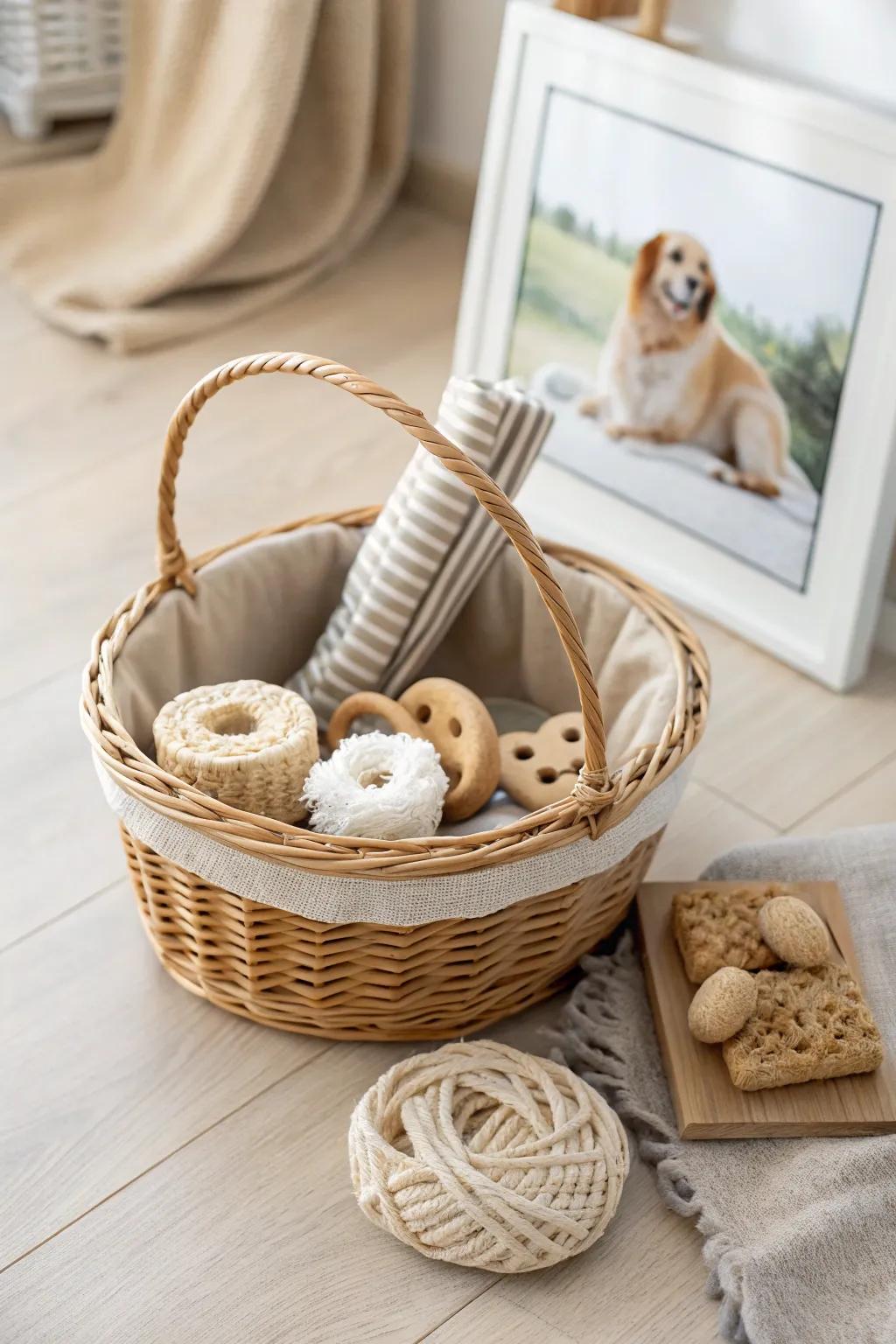 Delight your furry friend with a handcrafted Pet Lover’s Basket, where simplicity meets natural elegance. 🐾