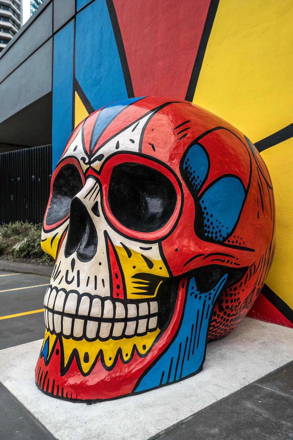 Unleash your creativity with this bold comic book skull design, perfect for adding a pop of color and personality to any space.