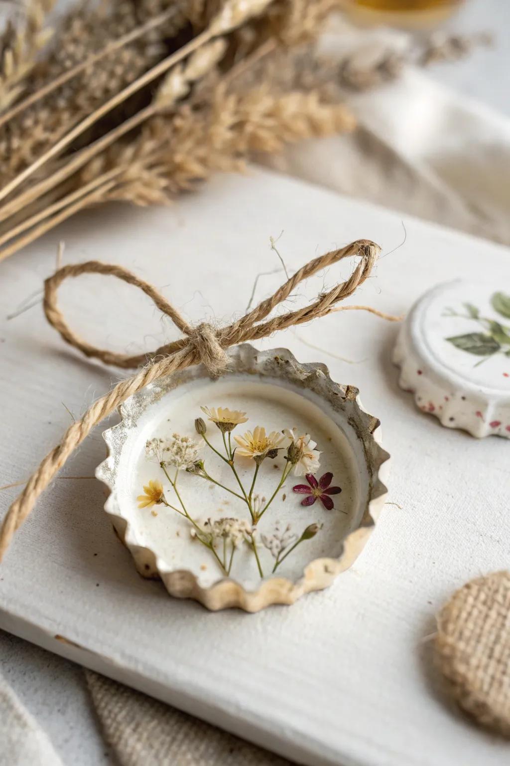 Transform a simple bottle cap into a charming souvenir with minimalist elegance and a touch of boho flair.
