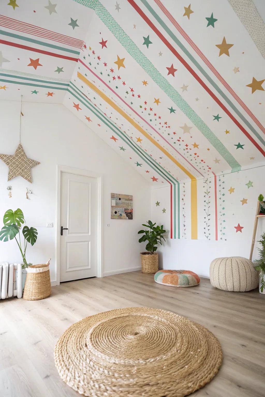 Elevate your decor with stunning tape ceiling art that transforms any room into a celestial wonder.