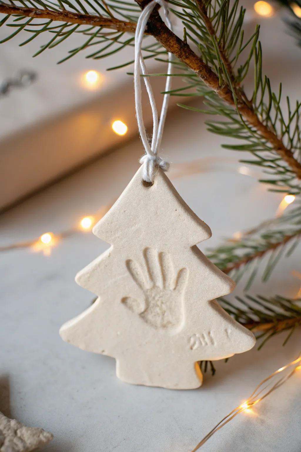 Cherish those tiny moments: A handcrafted toddler handprint tree ornament that captures the essence of simplicity and love.