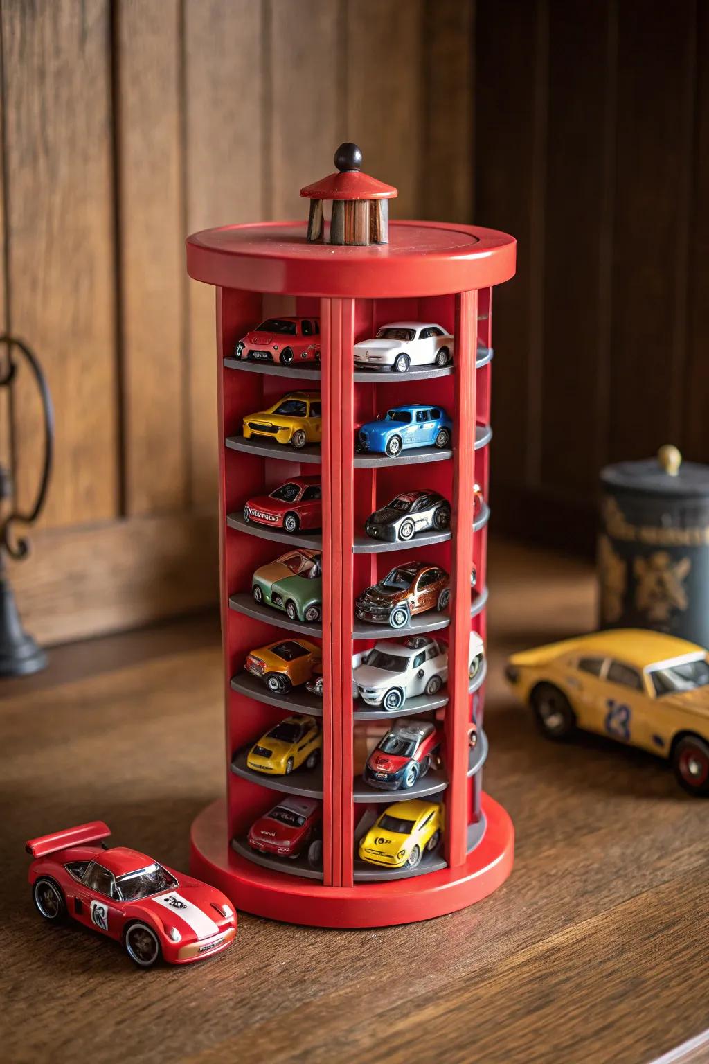Rev up your display with a rotating car tower that's as functional as it is stylish!