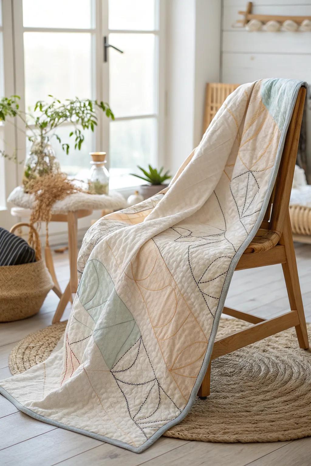 Embrace serenity with minimalist lines; a quilt that breathes tranquility into your space.