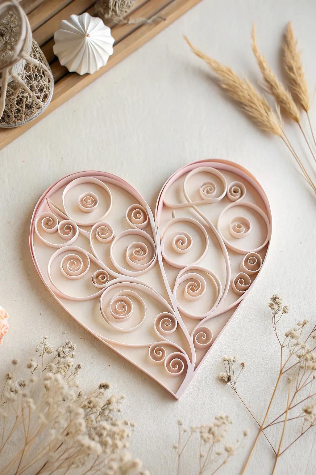 Discover the serene art of paper quilling—where simplicity meets sophistication in a heartwarming design.