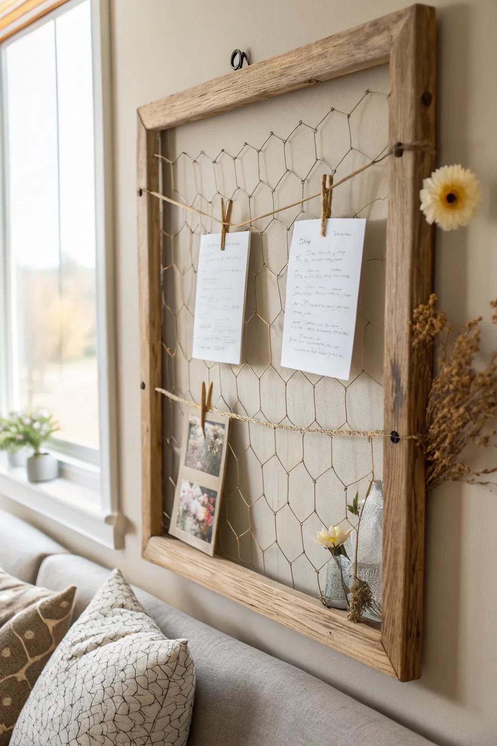Elevate your workspace with a rustic memo board that blends simplicity and charm. #ScandiBoho #OrganizedElegance