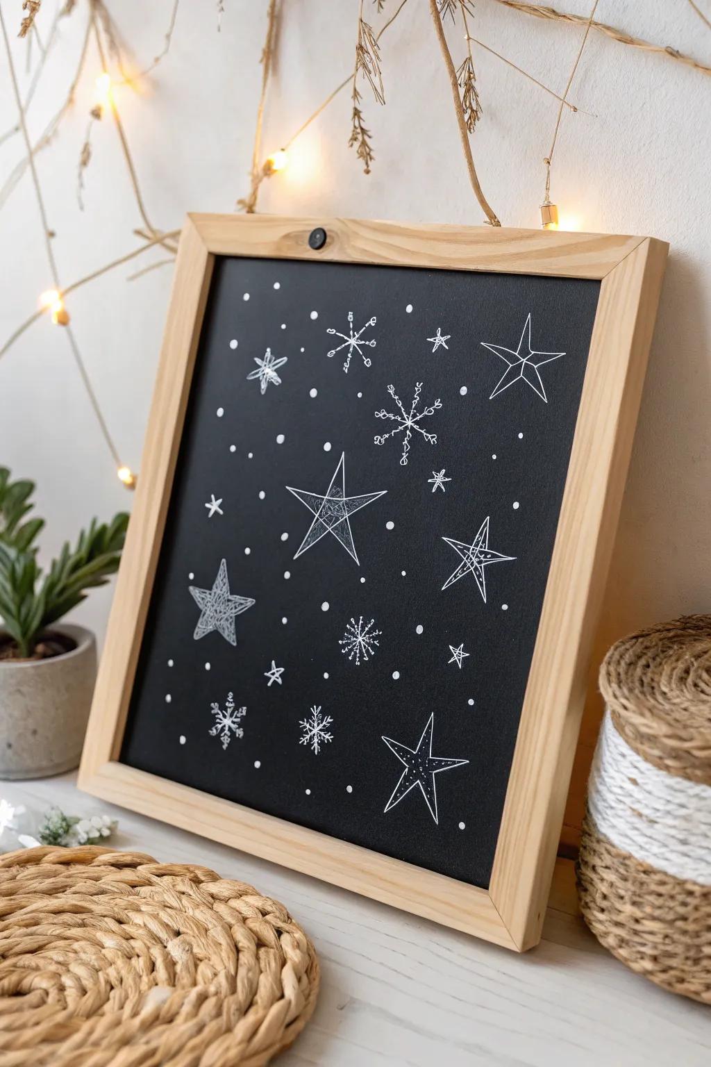 Craft your own winter wonderland with these enchanting chalkboard stars. ✨