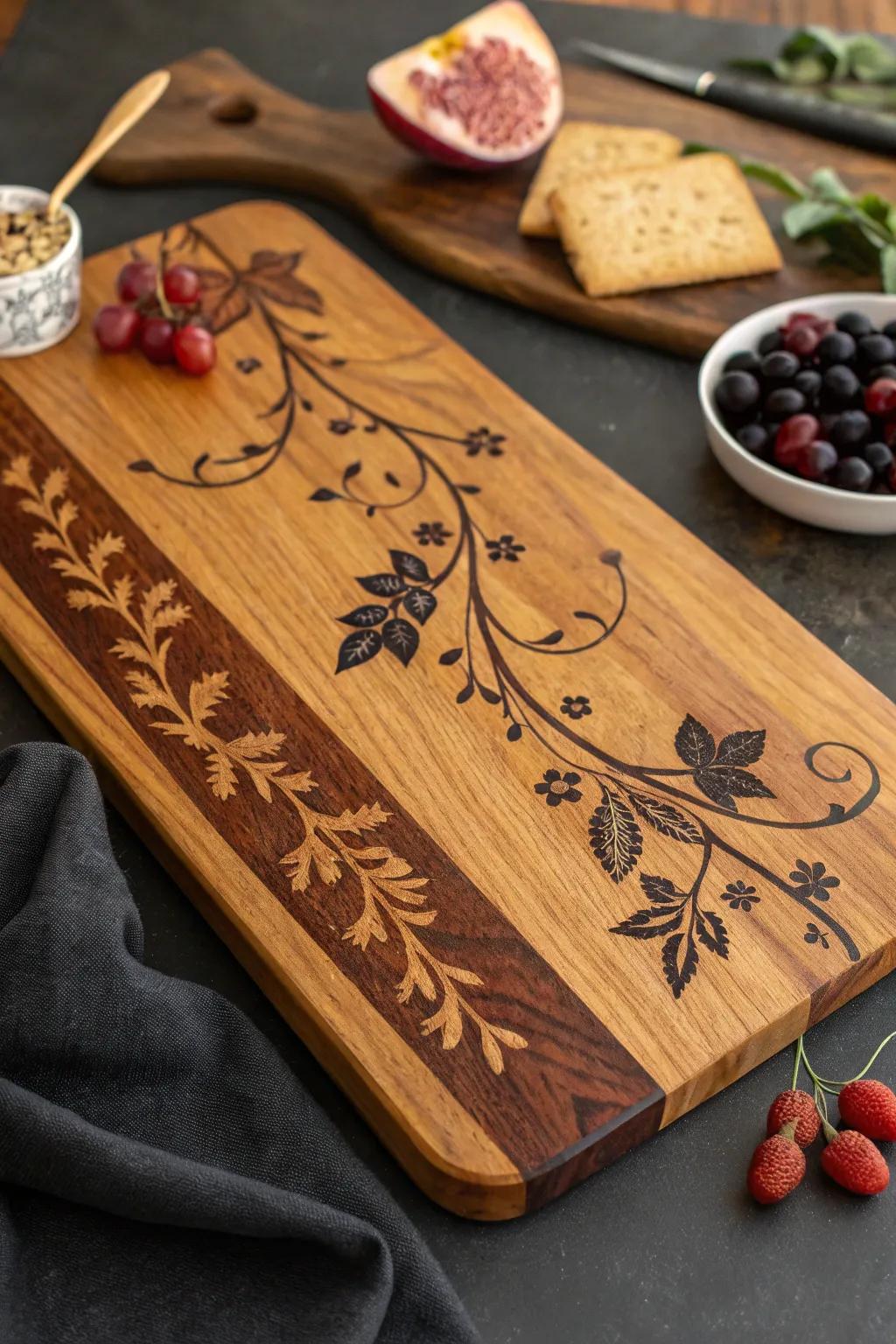 Elevate your hosting game with rustic charm—discover the beauty of wood-burned artistry on your charcuterie board.