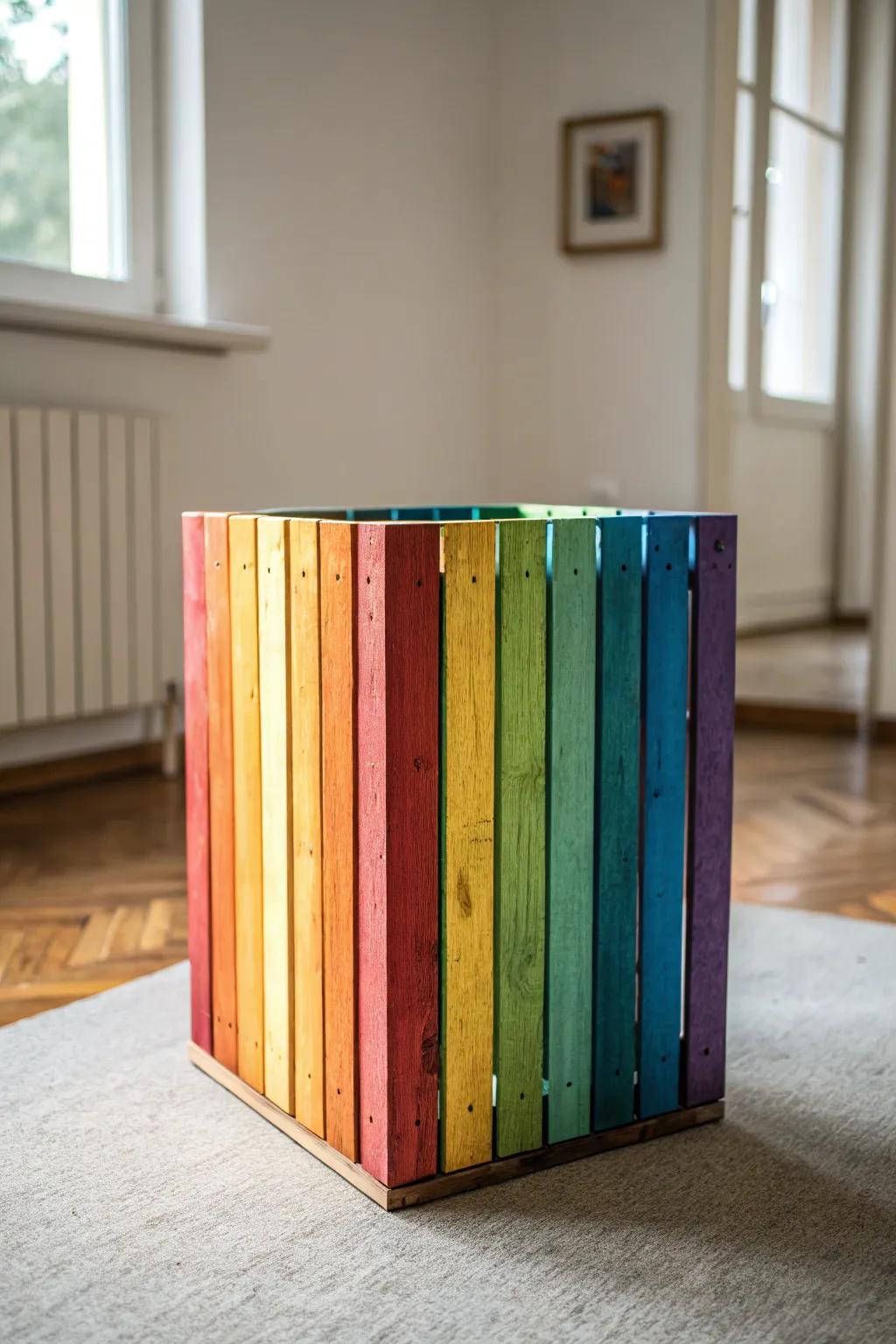 Transform any space with this striking rainbow crate masterpiece.