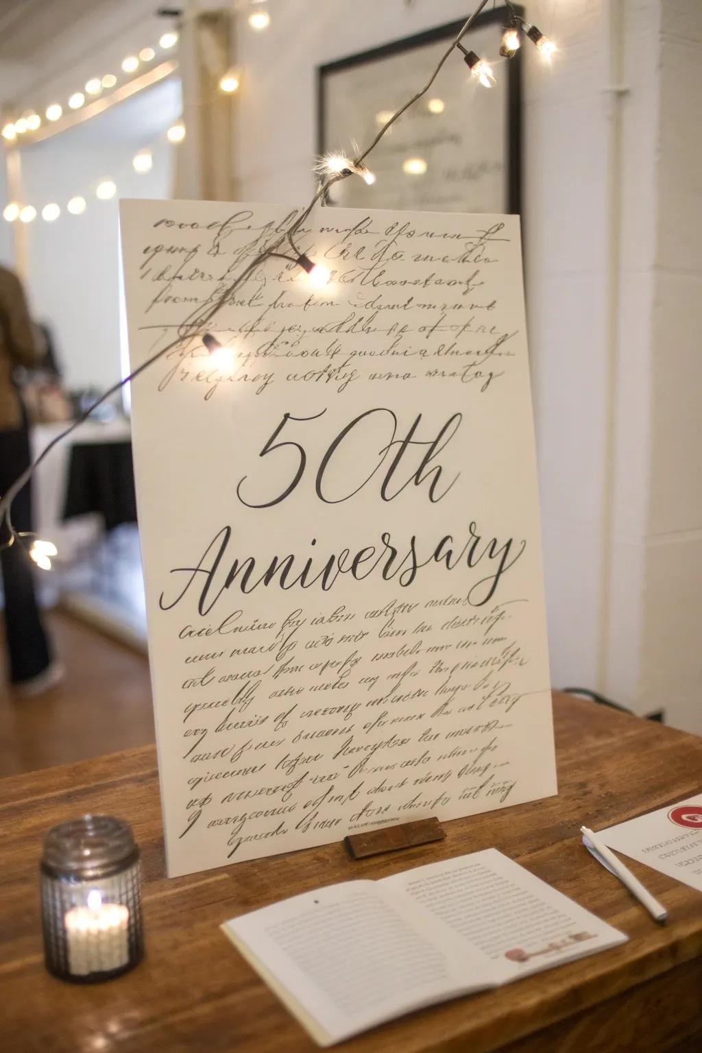 Add warmth with handwritten elements in your anniversary invitations.