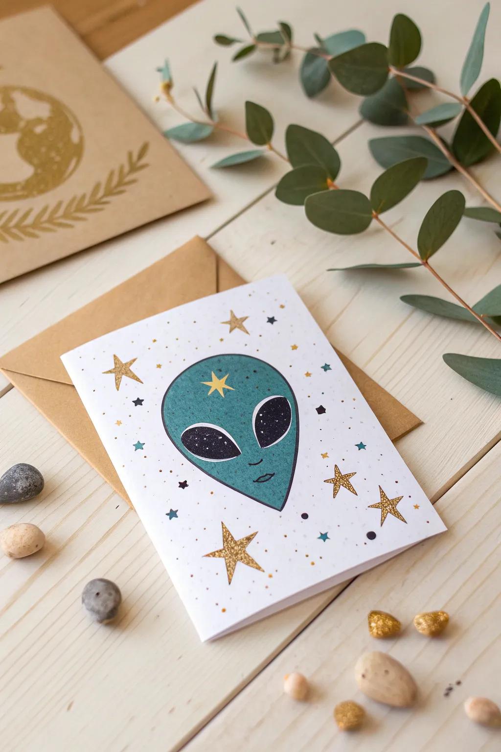 Send love from another planet with these stunning alien-themed cards, perfect for any occasion!