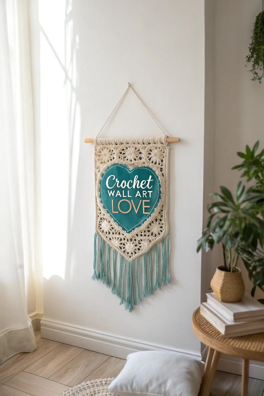 Celebrate love with handcrafted elegance: a crochet love quote to warm your space.