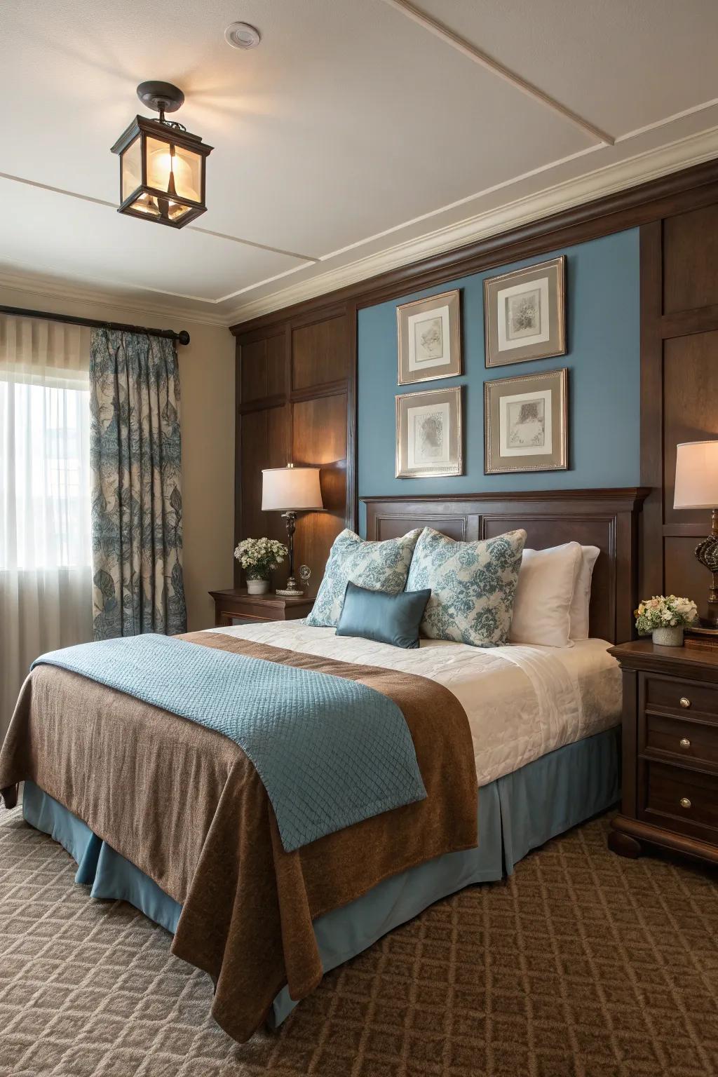 Brown and blue create a timeless harmony.
