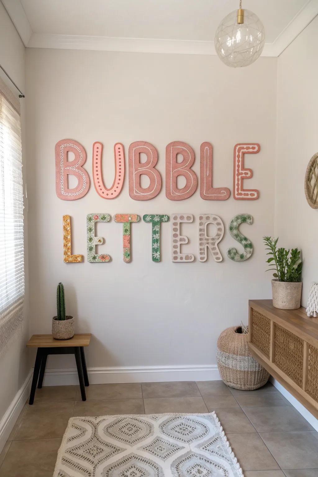 Transform your space with bold and beautiful bubble letters, merging minimalist elegance with a playful boho twist.