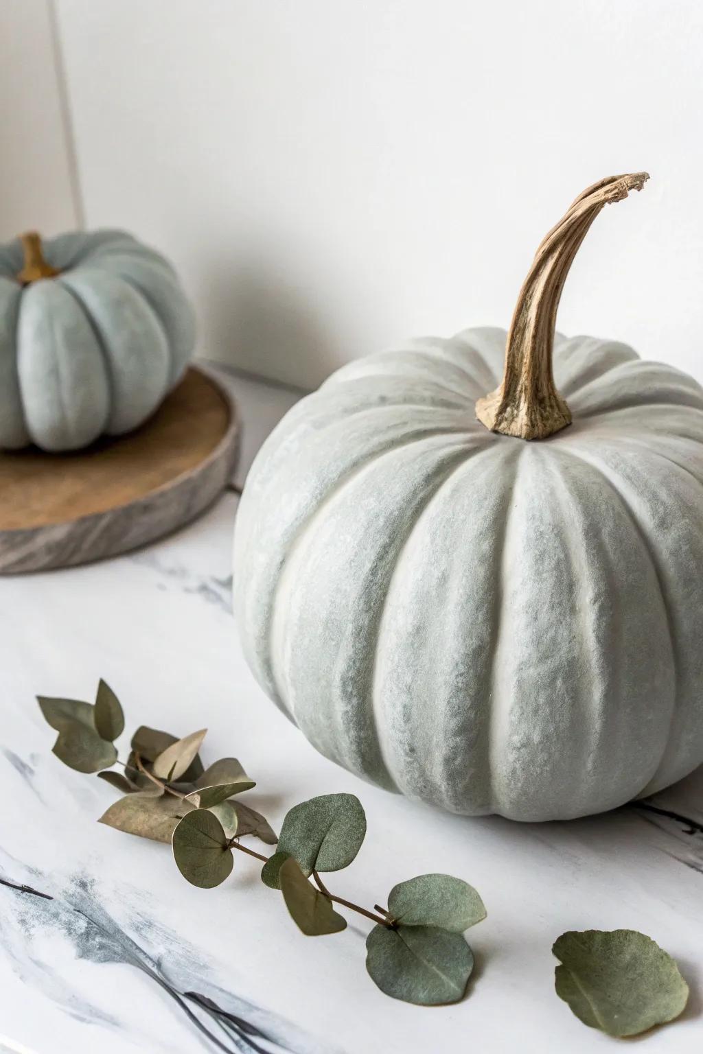Embrace the beauty of simplicity with a minimalist painted pumpkin, where textures take center stage.