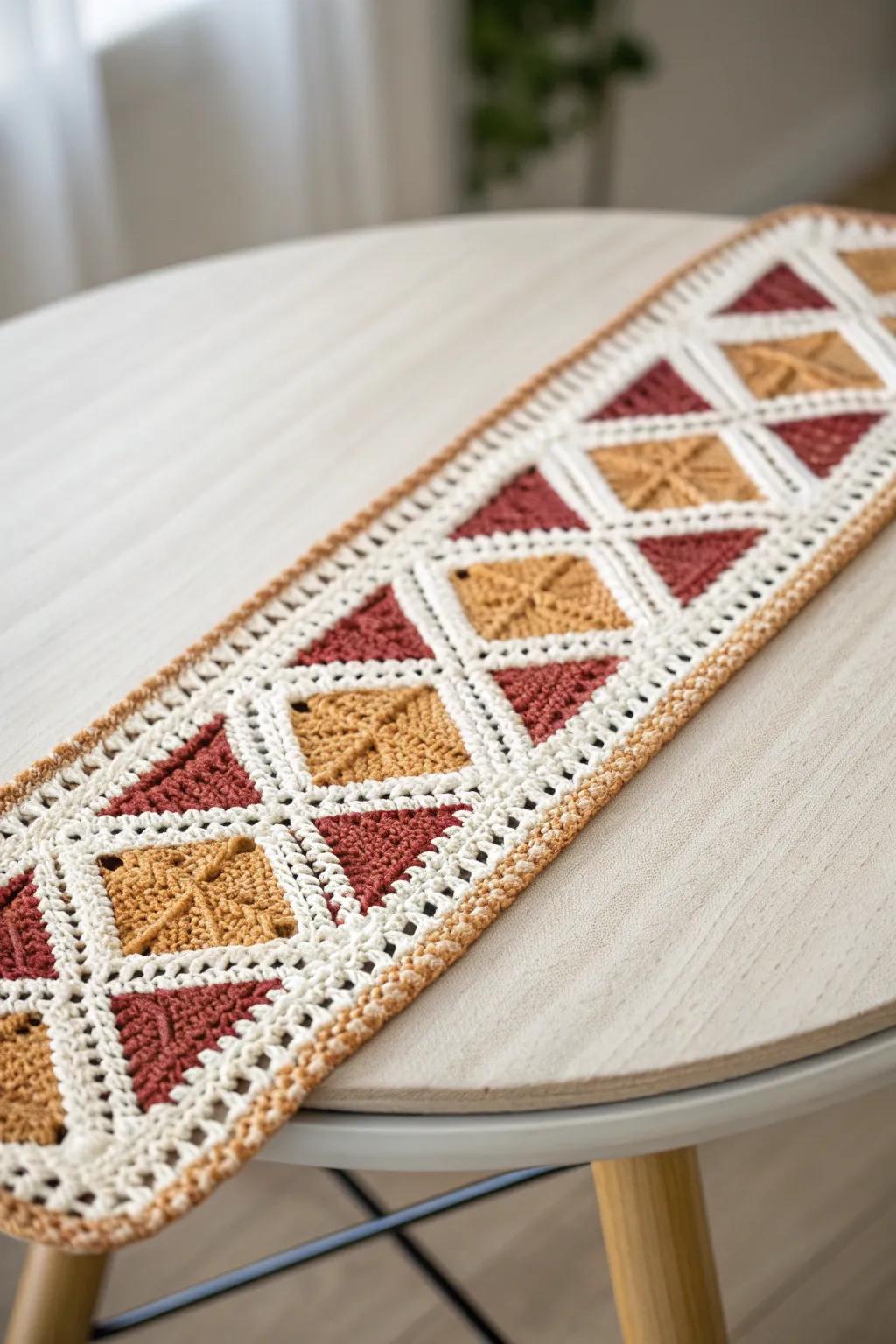 Elevate your space with the structured elegance of geometric crochet borders.