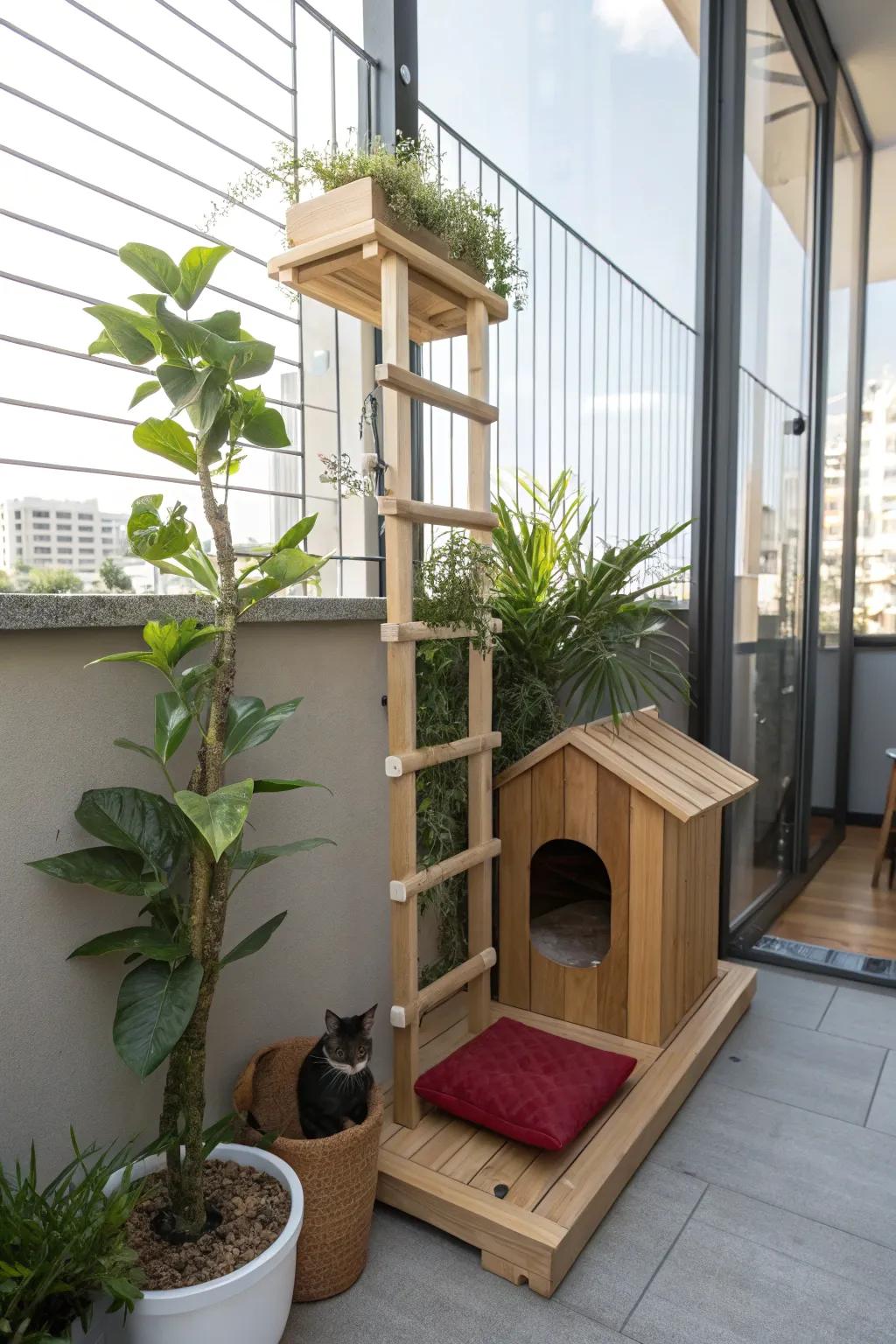 Transform your small space into a cozy haven for your feline friend with a minimalist, Scandinavian-inspired catio.