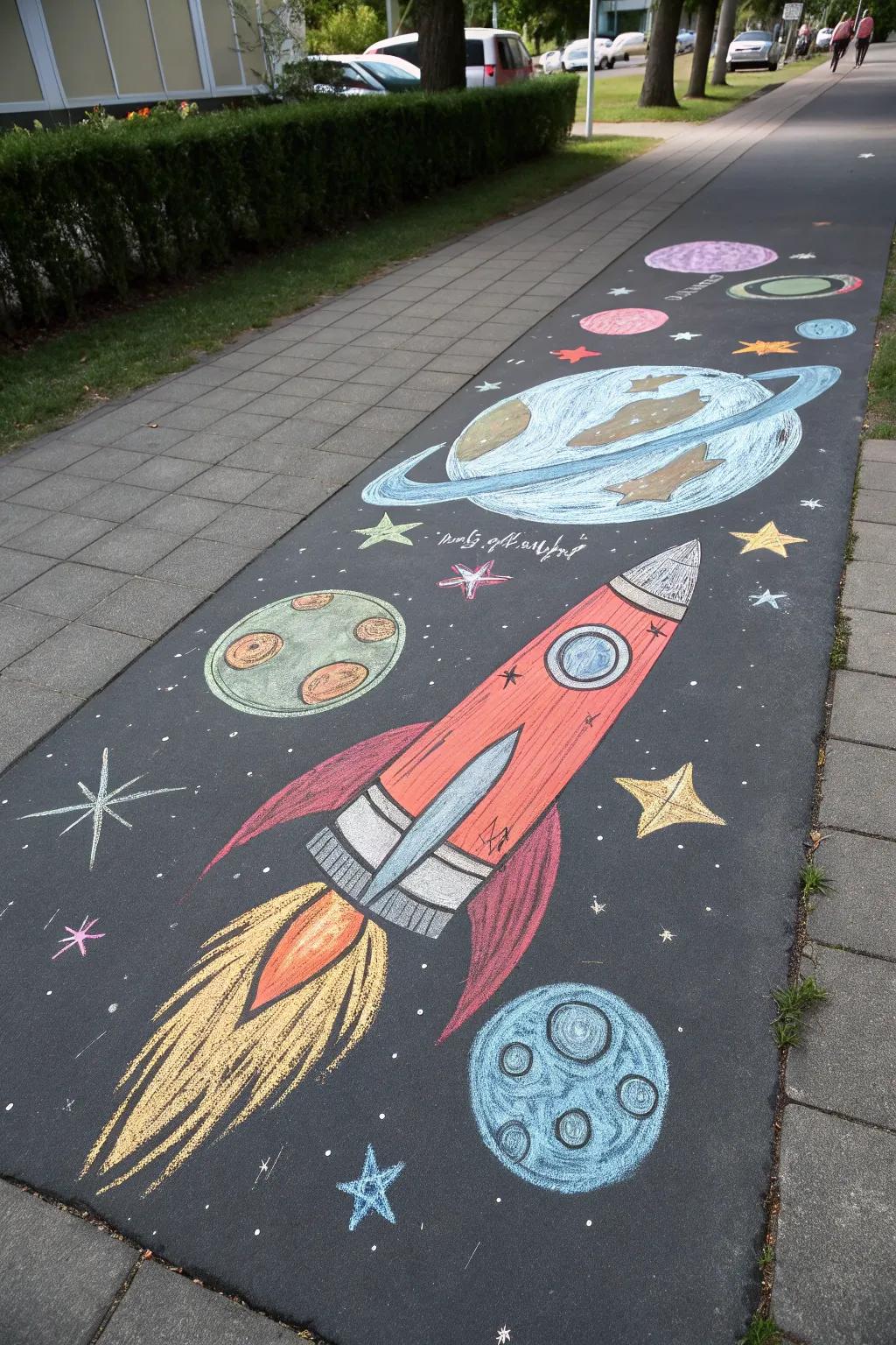 Launch your creativity with this stunning space-themed chalk art adventure!