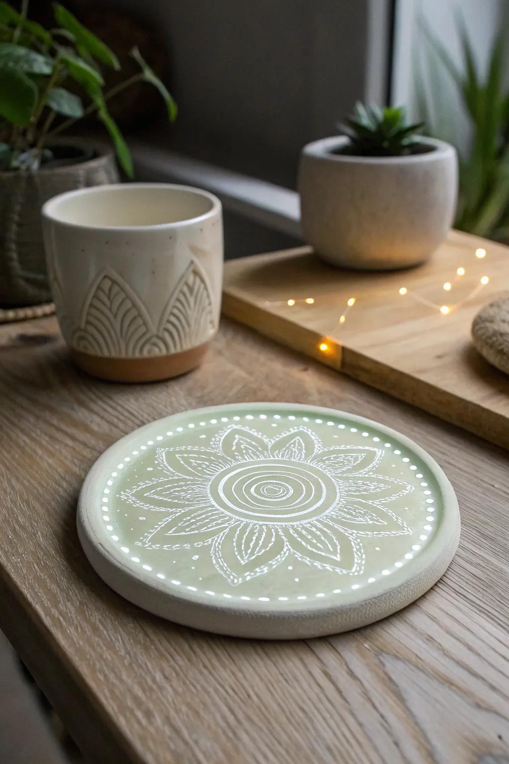 Illuminate your table with the enchanting glow of handcrafted clay coasters!