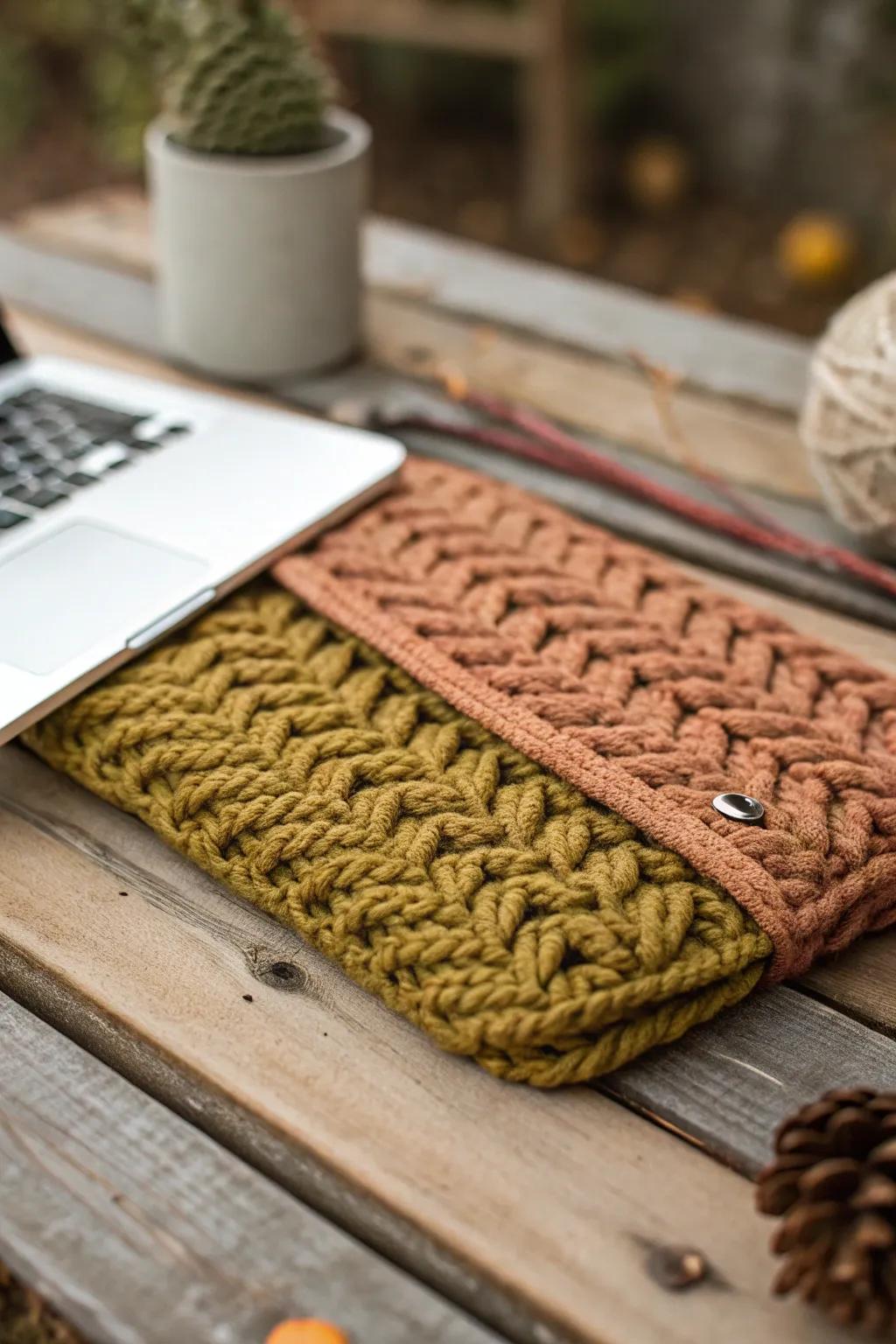 Elevate your tech accessories with a stylish knit laptop sleeve—where simplicity meets craftsmanship.