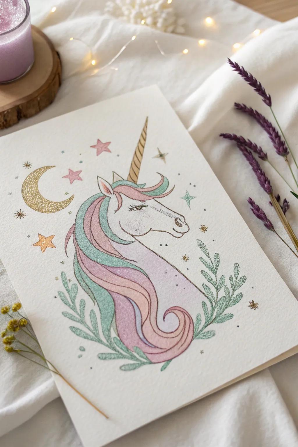 Embrace the magic with this enchanting unicorn design, perfect for adding a touch of fantasy to your space.