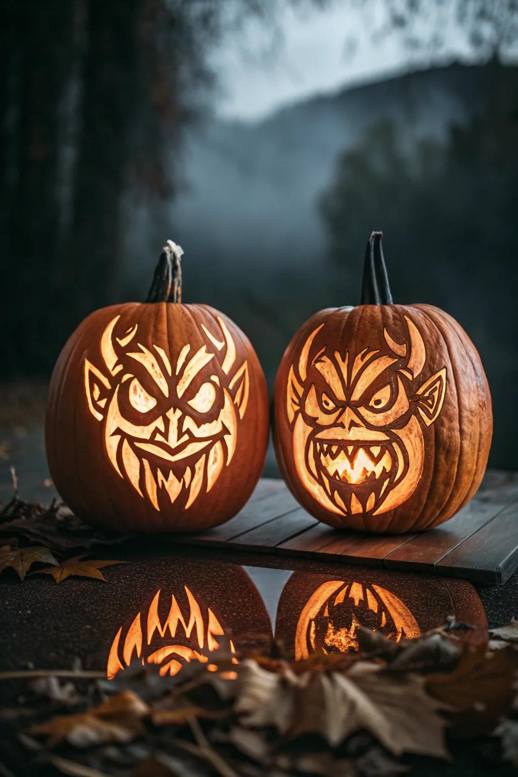 Double the fright with demon reflections: a symmetrical masterpiece for your Halloween display.