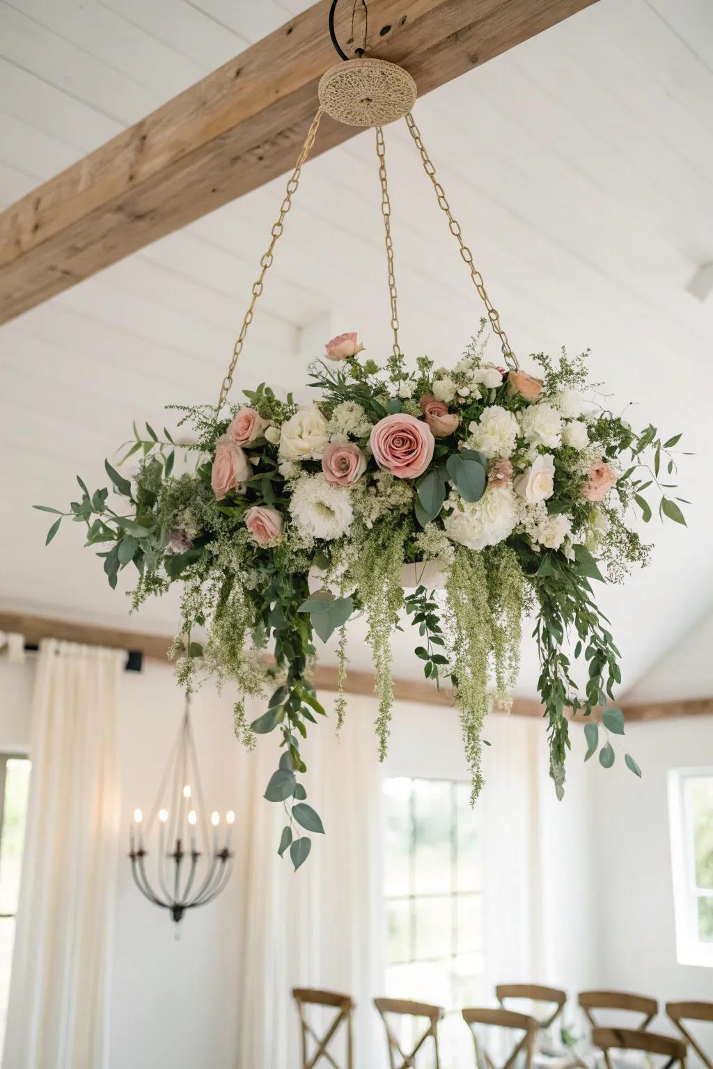 Elevate your space with a touch of nature's elegance: a DIY floral chandelier that captivates and enchants.